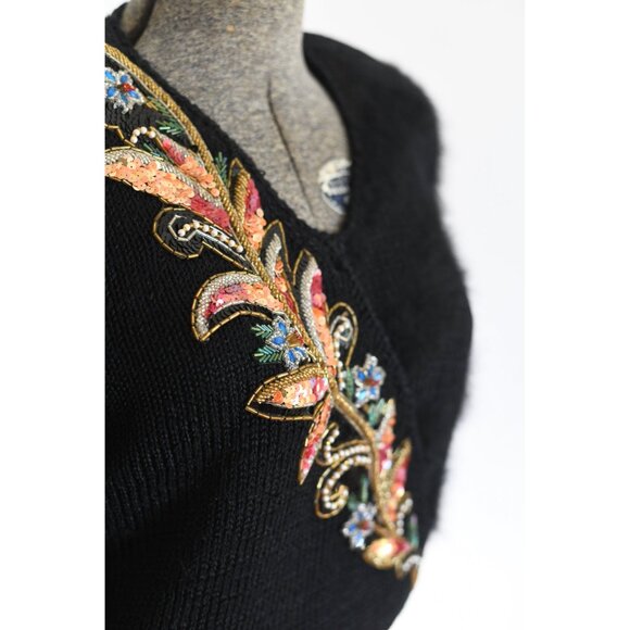 Vintage 1980s Large Black Sequin Leg of Mutton Sweater | by Sideeffects - Picture 8 of 9